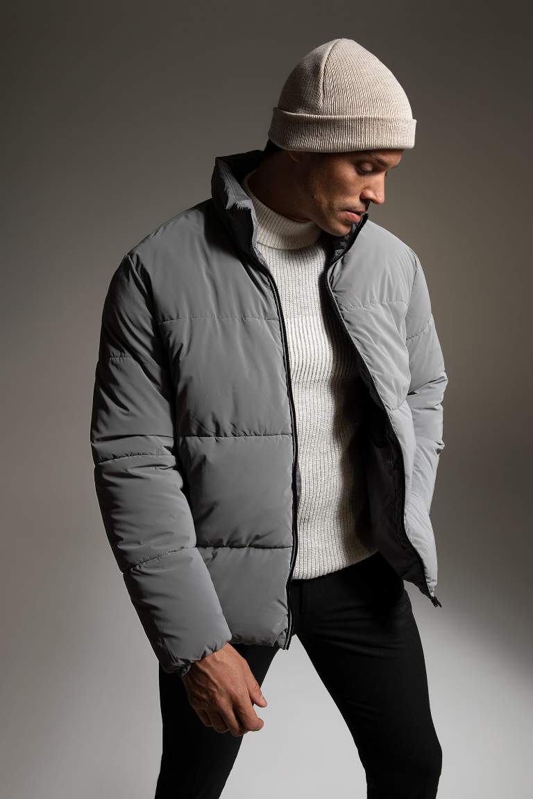 Slim Fit Dik Yaka Puffer Şişme Mont