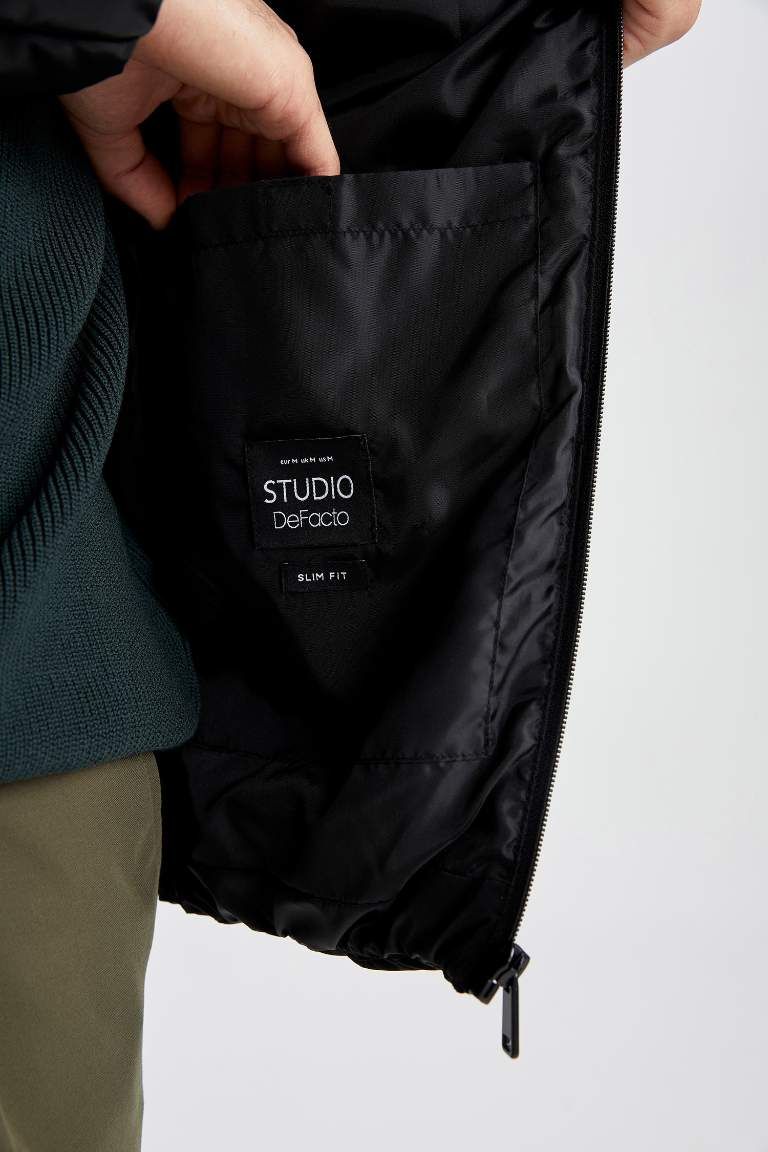 Slim Fit Dik Yaka Puffer Şişme Mont