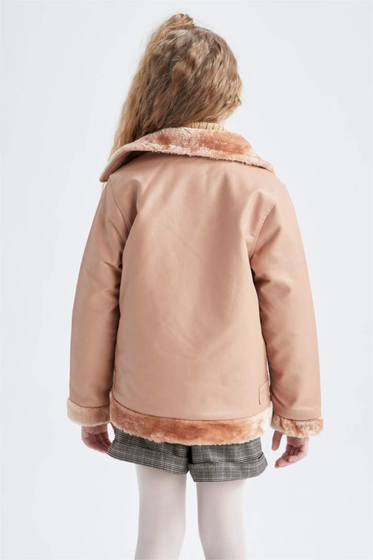 Kız Çocuk Su Geçirmez Suni Kürklü Suni Deri Mont