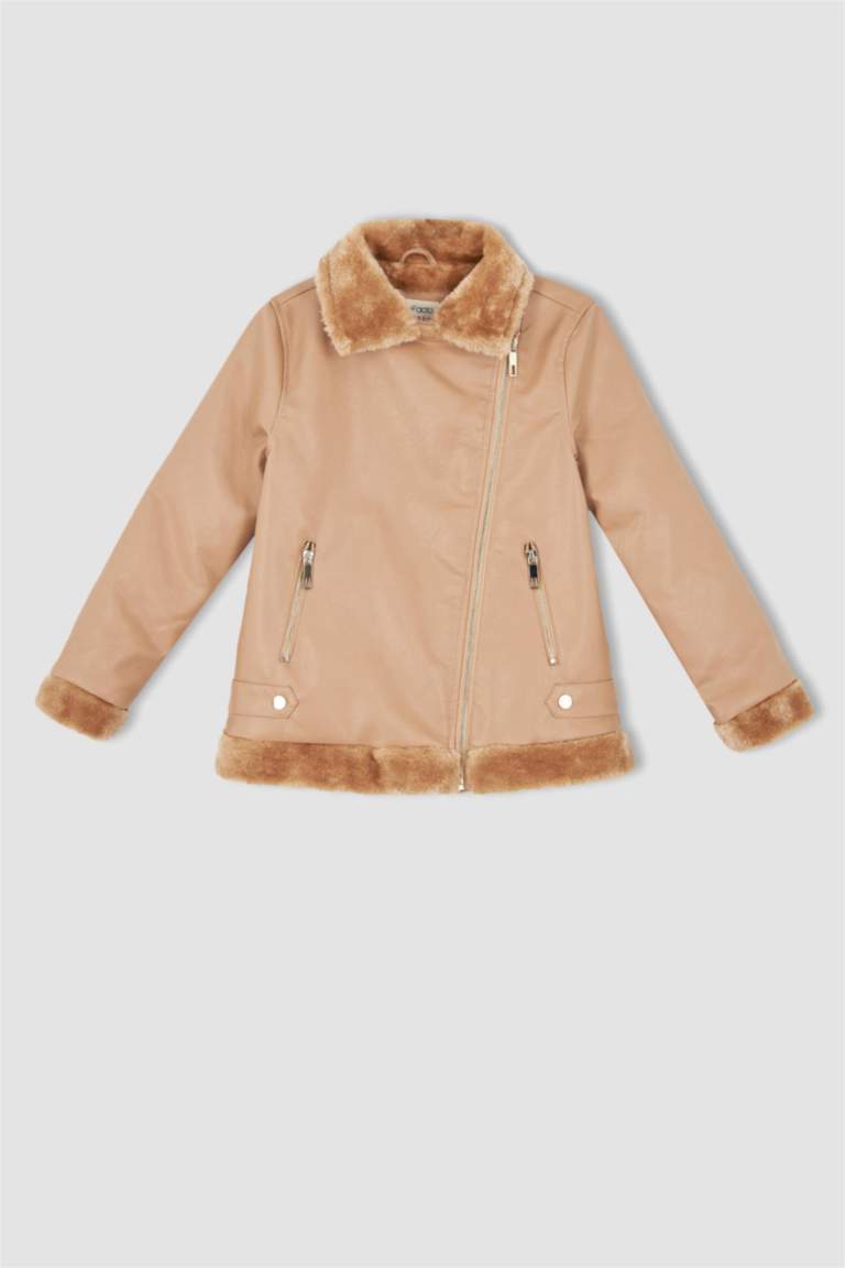 Kız Çocuk Su Geçirmez Suni Kürklü Suni Deri Mont