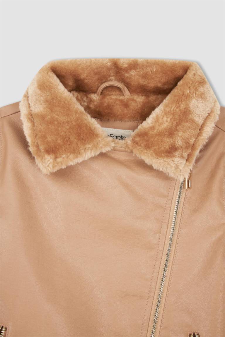 Kız Çocuk Su Geçirmez Suni Kürklü Suni Deri Mont