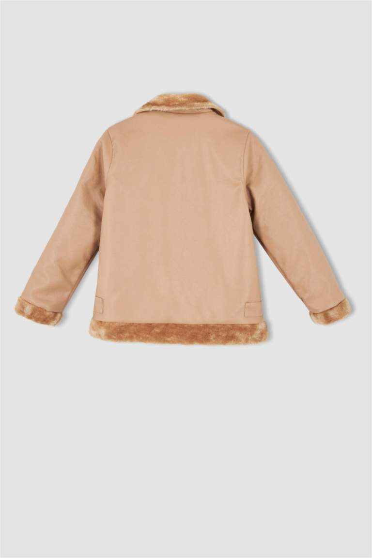 Kız Çocuk Su Geçirmez Suni Kürklü Suni Deri Mont