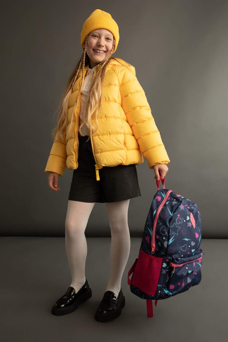 Girl Hooded Lining Fleece Puffer Jacket