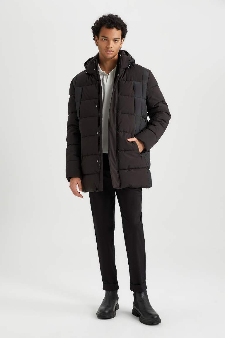Su İtici Slim Fit Dar Kesim Kapüşonlu Suni Kürk Astarlı Fermuarlı Cepli Şişme Mont Parka
