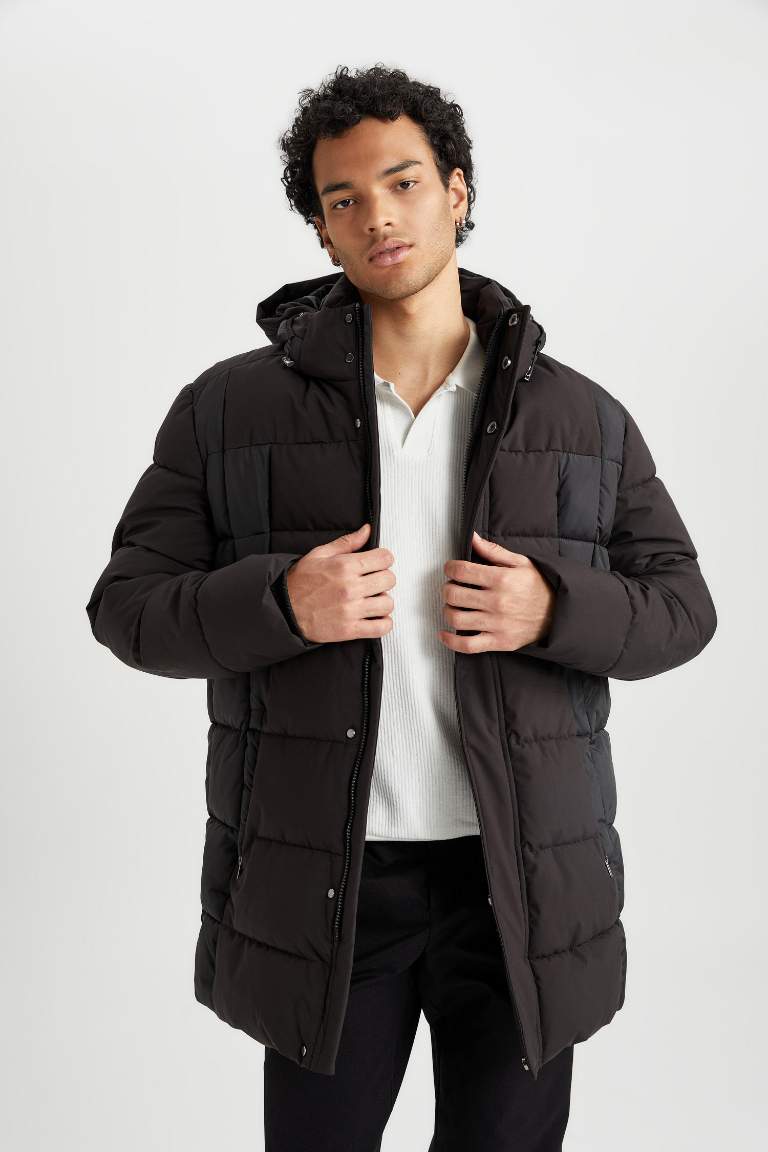 Su İtici Slim Fit Dar Kesim Kapüşonlu Suni Kürk Astarlı Fermuarlı Cepli Şişme Mont Parka