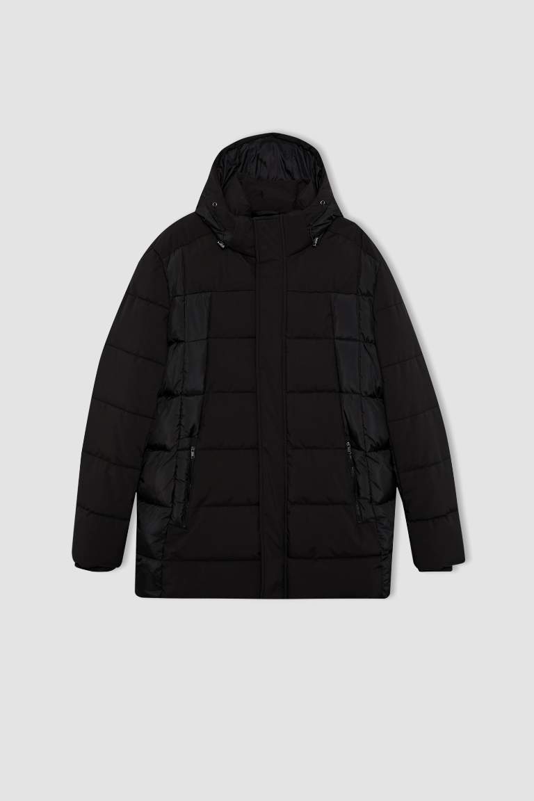 Su İtici Slim Fit Dar Kesim Kapüşonlu Suni Kürk Astarlı Fermuarlı Cepli Şişme Mont Parka