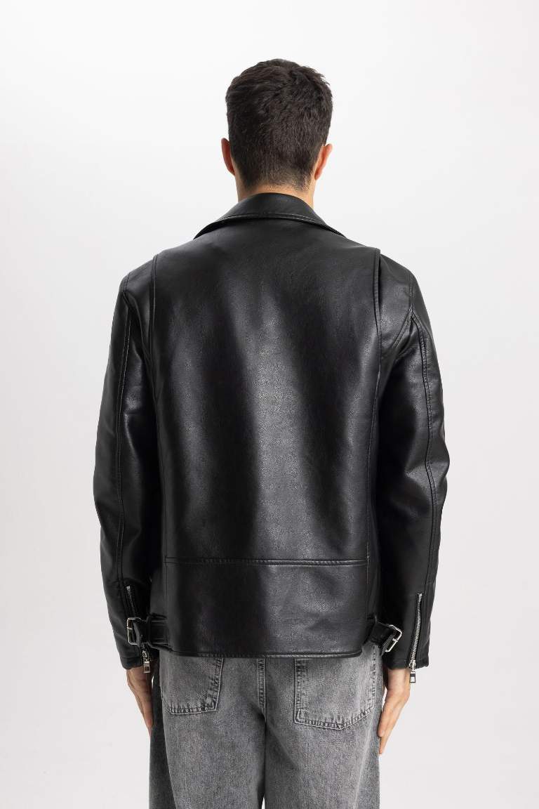 Black Man Slim Fit Faux Leather Faux Leather Jacket 2795318 Defacto 5635