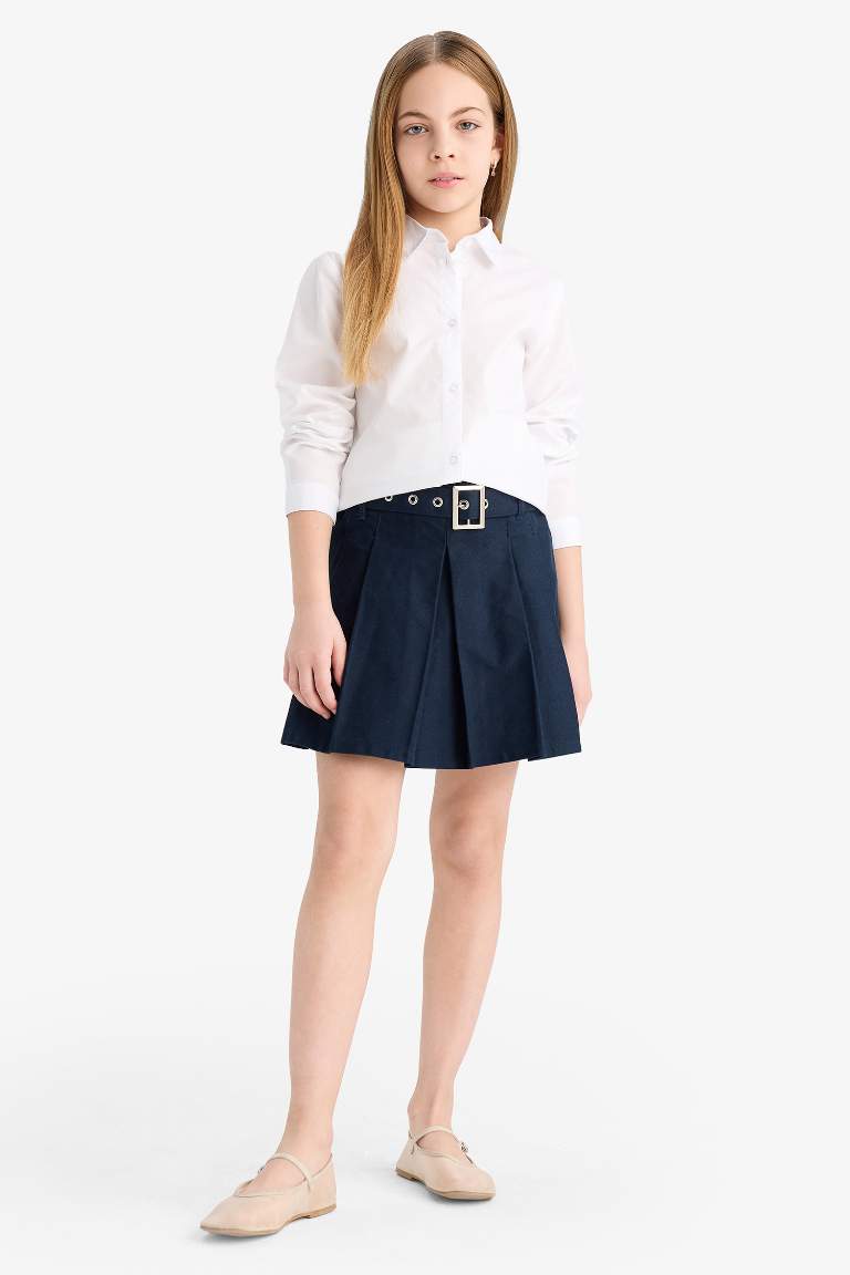 Kız Çocuk Poplin Uzun Kollu Beyaz Basic Düz Okul Gömleği