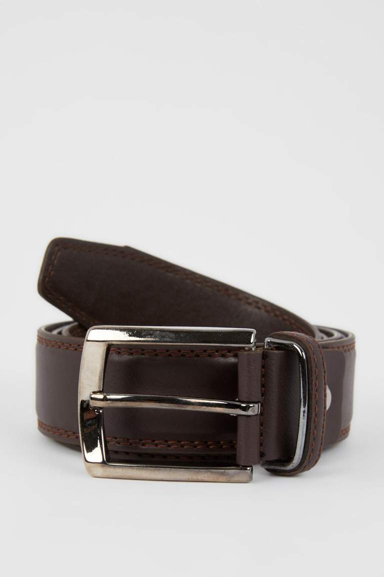 Men's Rectangle Buckle Leather Look Belt