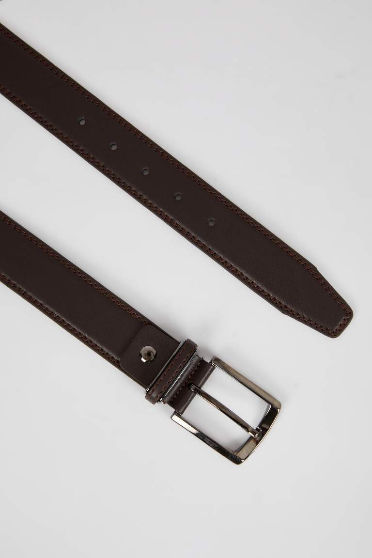 Men's Rectangle Buckle Leather Look Belt