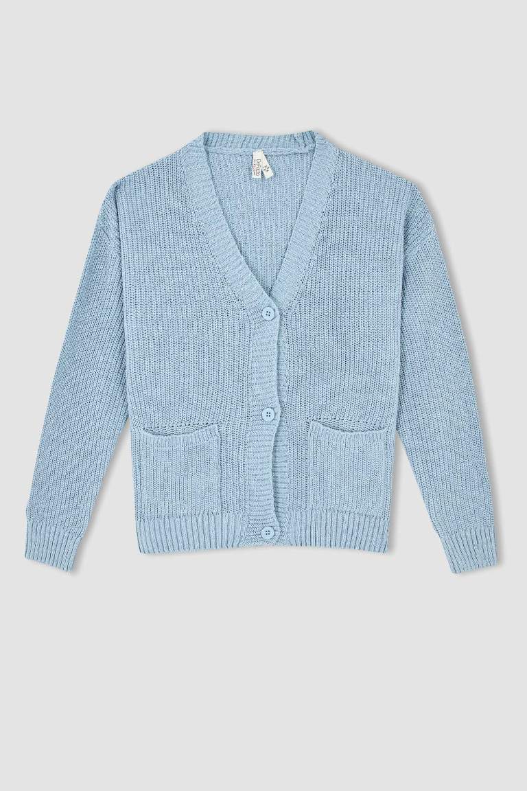 Kız Çocuk Regular Fit V Yaka Triko Hırka