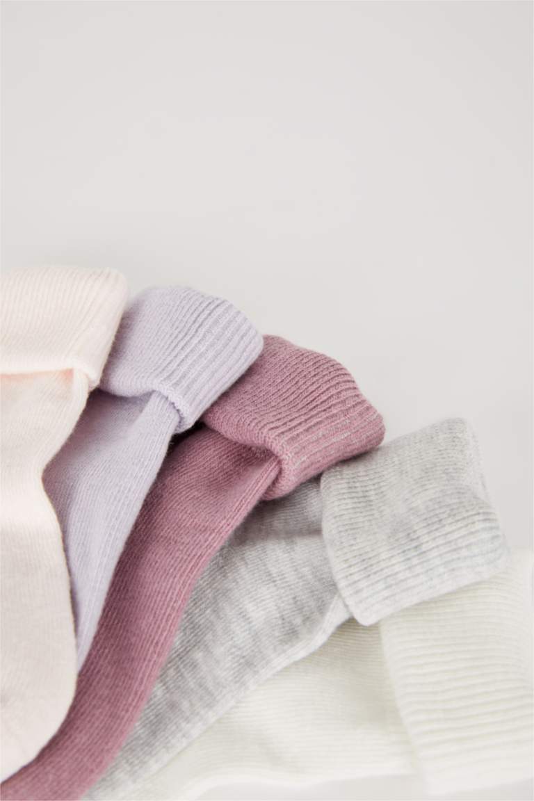 Kız Bebek Kaydırmaz Taban 5'li Pamuklu Uzun Çorap