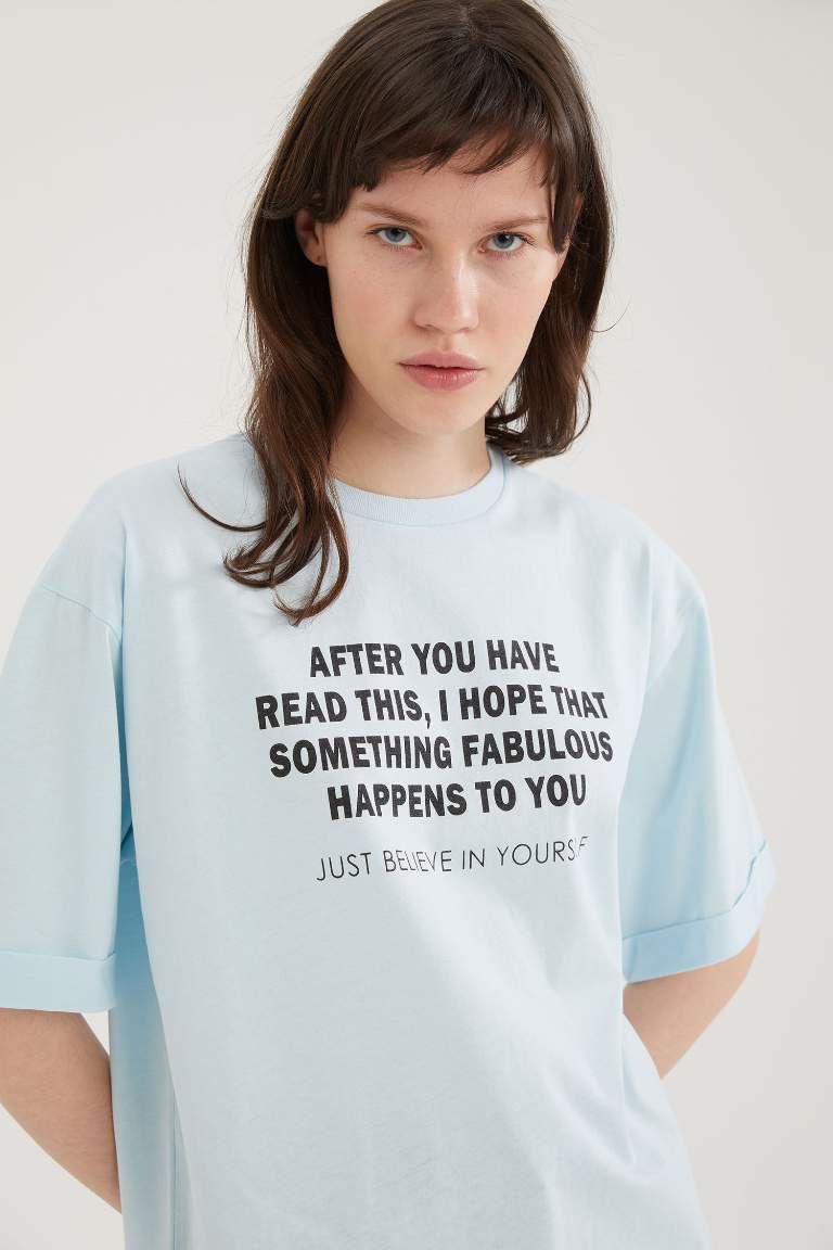 Defacto - slogan yazı baskılı oversize t-shirt