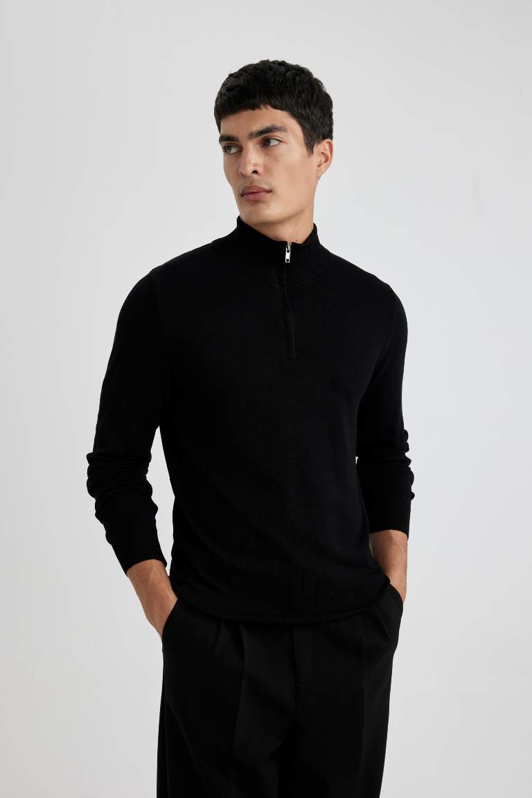 Black MAN Slim Fit Half Turtleneck Pullover 2813084 | DeFacto