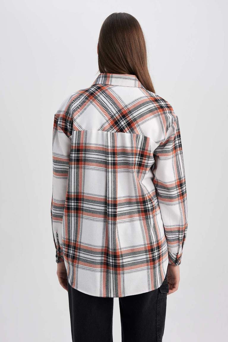 Coool Oversize Fit Kareli Uzun Kollu Flanel Gömlek
