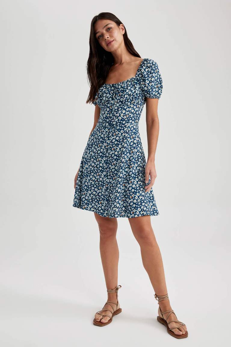 Heart Collar Printed Mini Dress