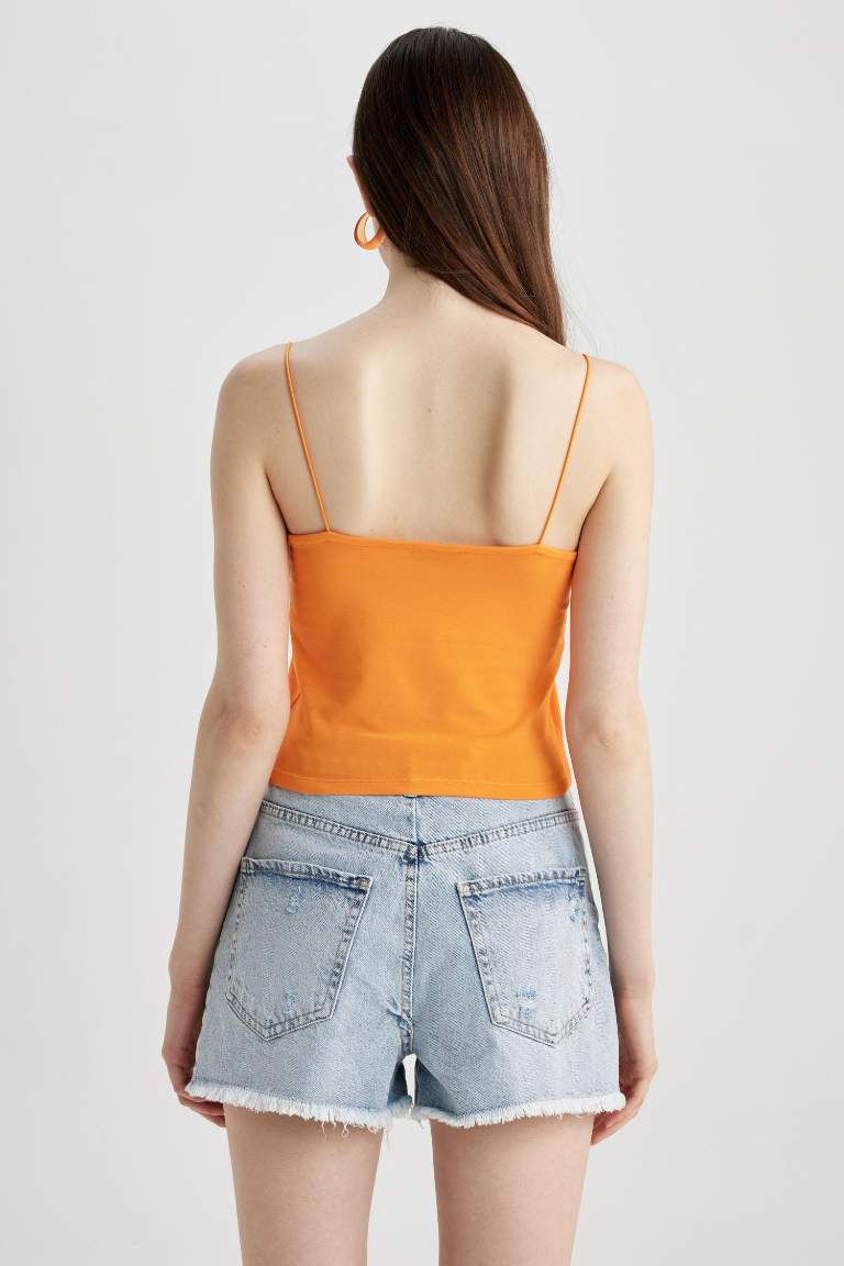 Slim Fit Elastic String Strap Cotton Crop Top