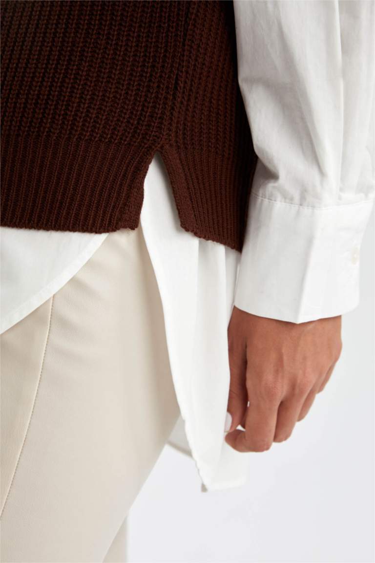 بلوفر كت قصة عادية من قماش ثيسالونيكي