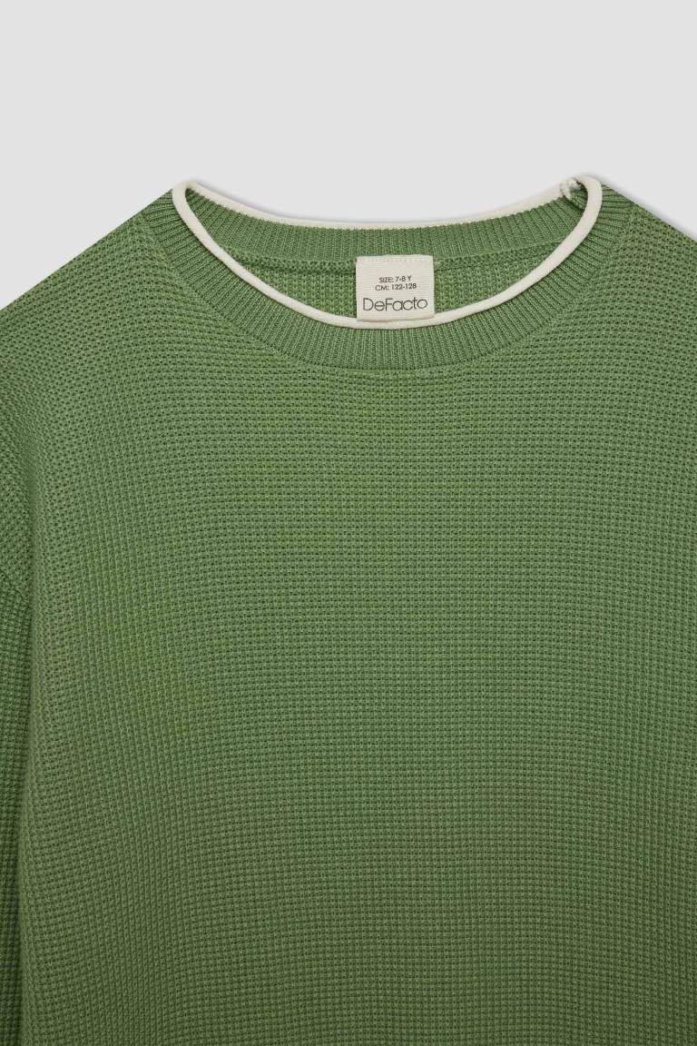 Pull en tricot basique vert à col rond 100 % coton pour garçon