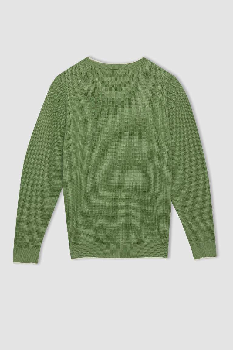 Pull en tricot basique vert à col rond 100 % coton pour garçon