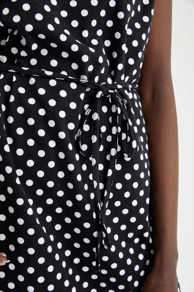 A Cut Short Sleeve Polka Dot Print Mini Dress