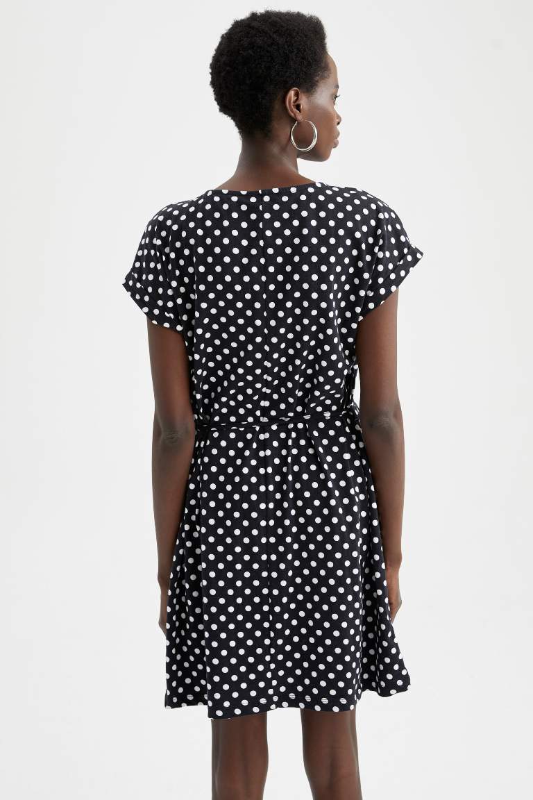 A Cut Short Sleeve Polka Dot Print Mini Dress