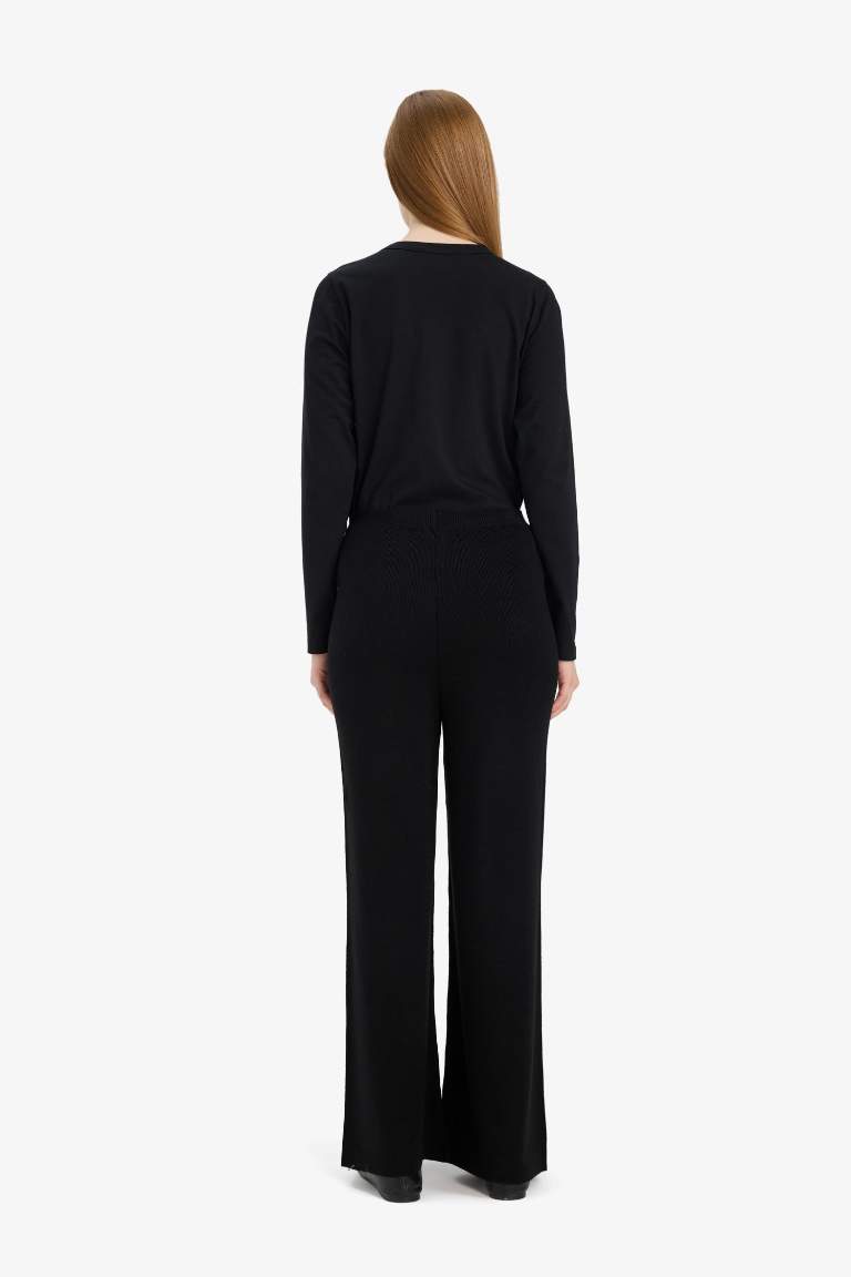 Relax Fit Triko Pantolon Basic Düz Beli Lastikli Geniş Paça