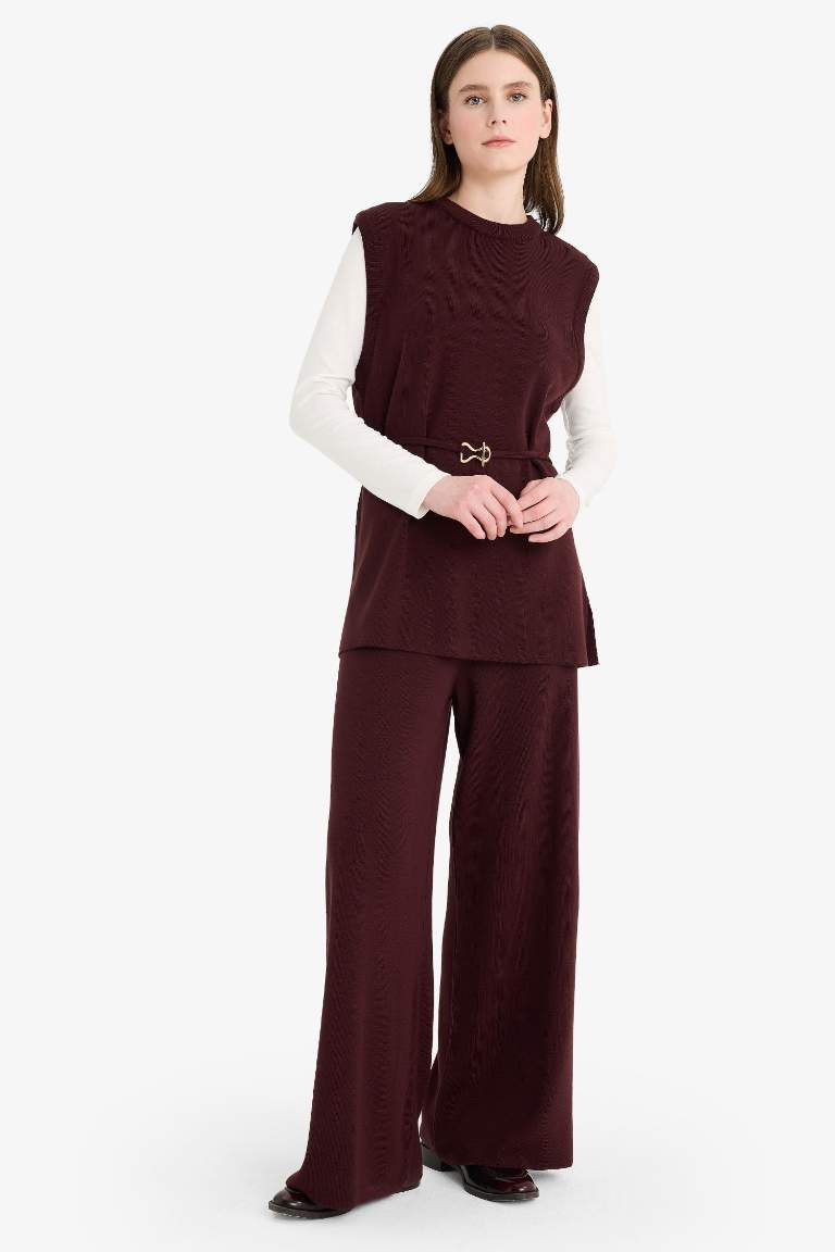 Relax Fit Triko Pantolon Basic Düz Beli Lastikli Geniş Paça