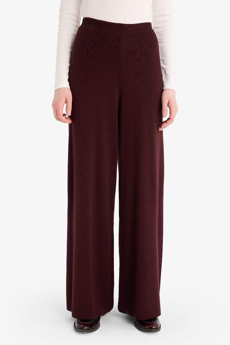 Relax Fit Triko Pantolon Basic Düz Beli Lastikli Geniş Paça