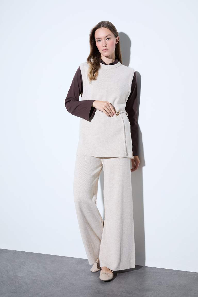 Relax Fit Triko Pantolon Basic Düz Beli Lastikli Geniş Paça
