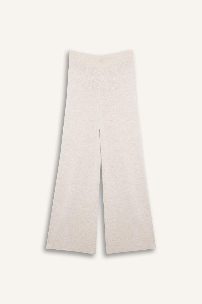 Relax Fit Triko Pantolon Basic Düz Beli Lastikli Geniş Paça