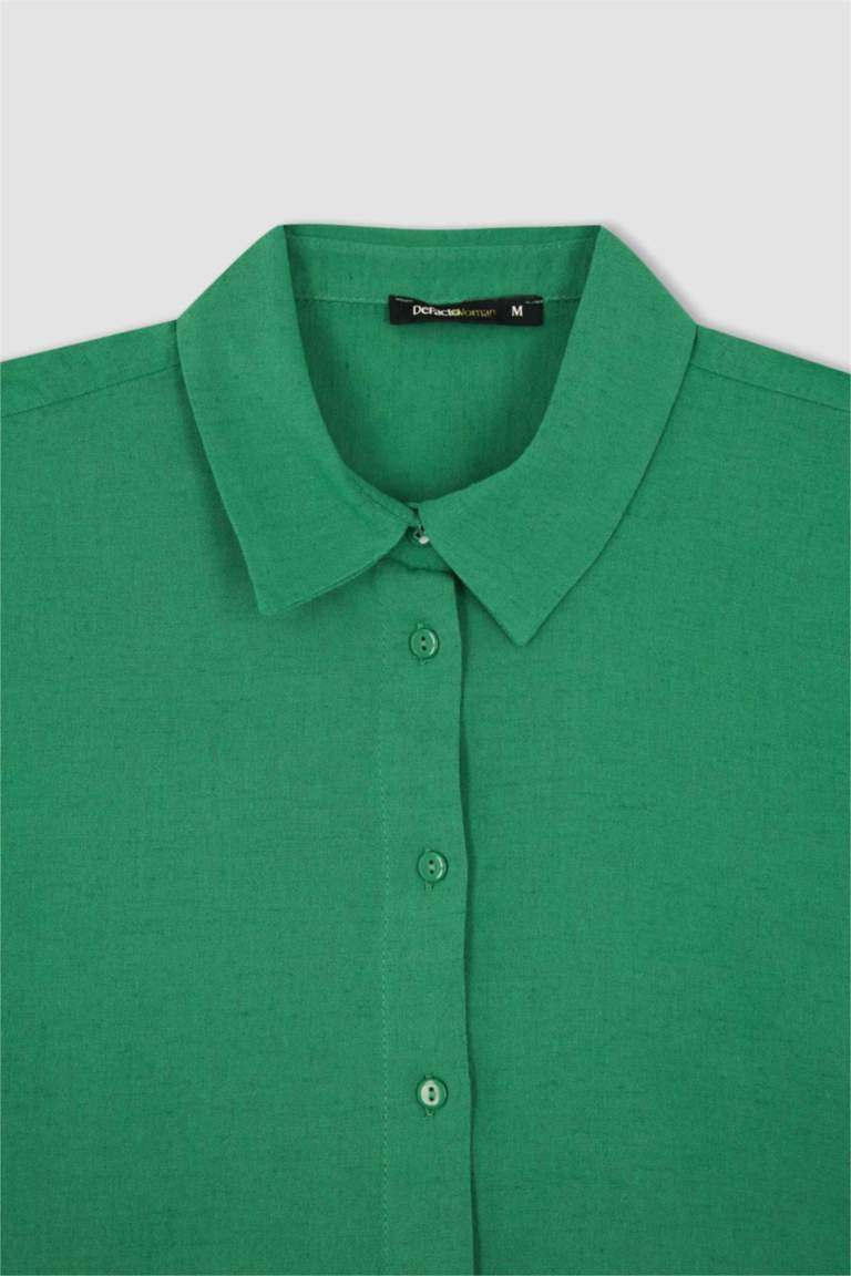 Green WOMAN Crop Shirt Collar Short Sleeve Shirt 2505661 DeFacto