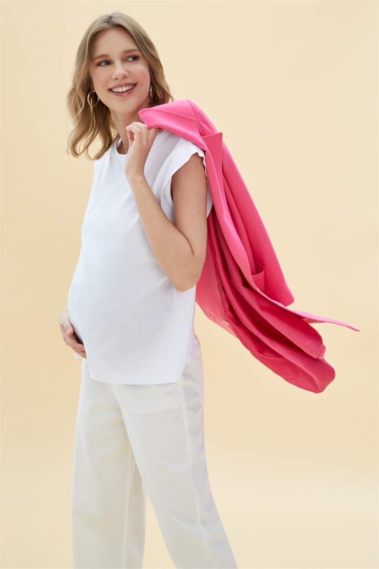 Hamile Regular Fit Bisiklet Yaka Kolsuz %100 Pamuk Tişört