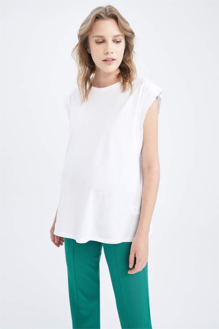 Hamile Regular Fit Bisiklet Yaka Kolsuz %100 Pamuk Tişört