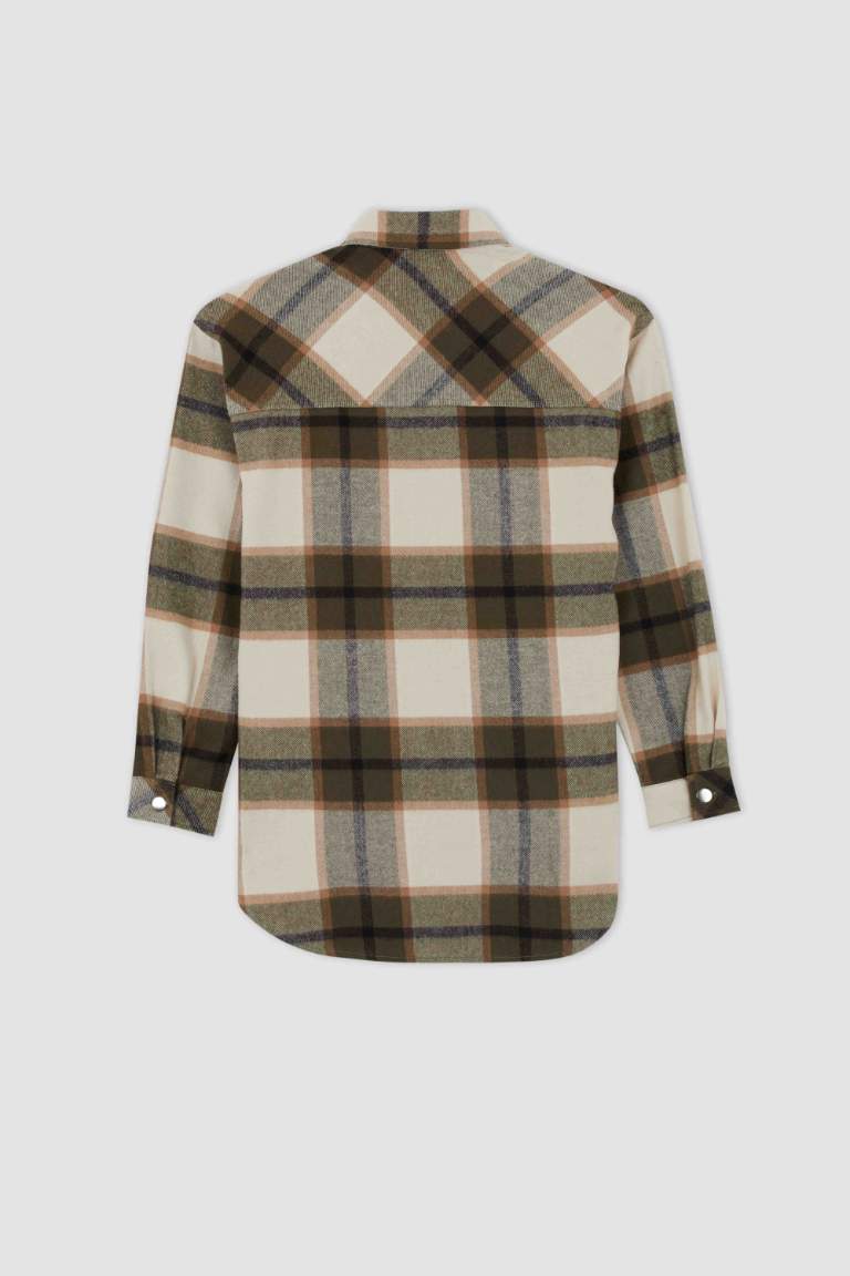 Oversize Fit Gömlek Yaka Flanel Uzun Kollu Tunik
