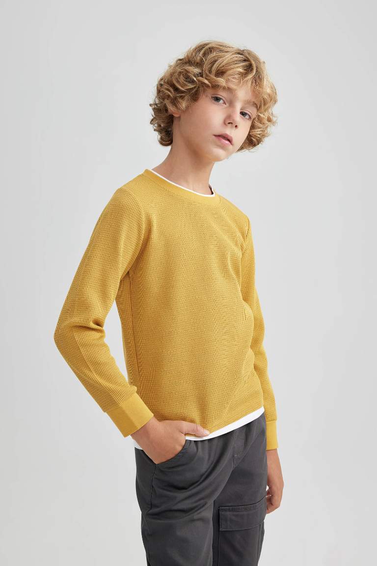 Boy Crew Neck Waffle Basic T-Shirt