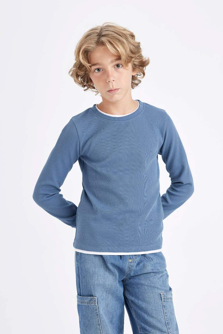 Boy Crew Neck Waffle Long Sleeve T-Shirt