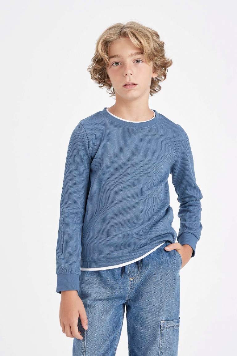 Boy Crew Neck Waffle Long Sleeve T-Shirt