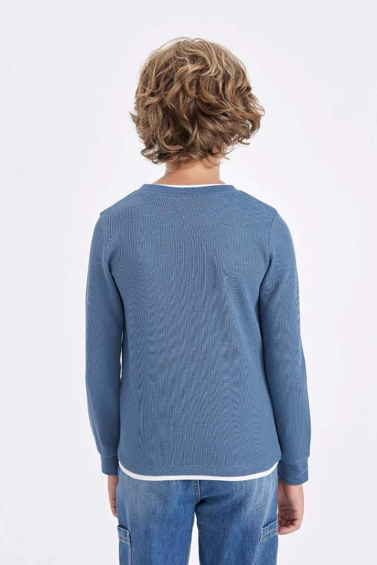 Boy Crew Neck Waffle Long Sleeve T-Shirt