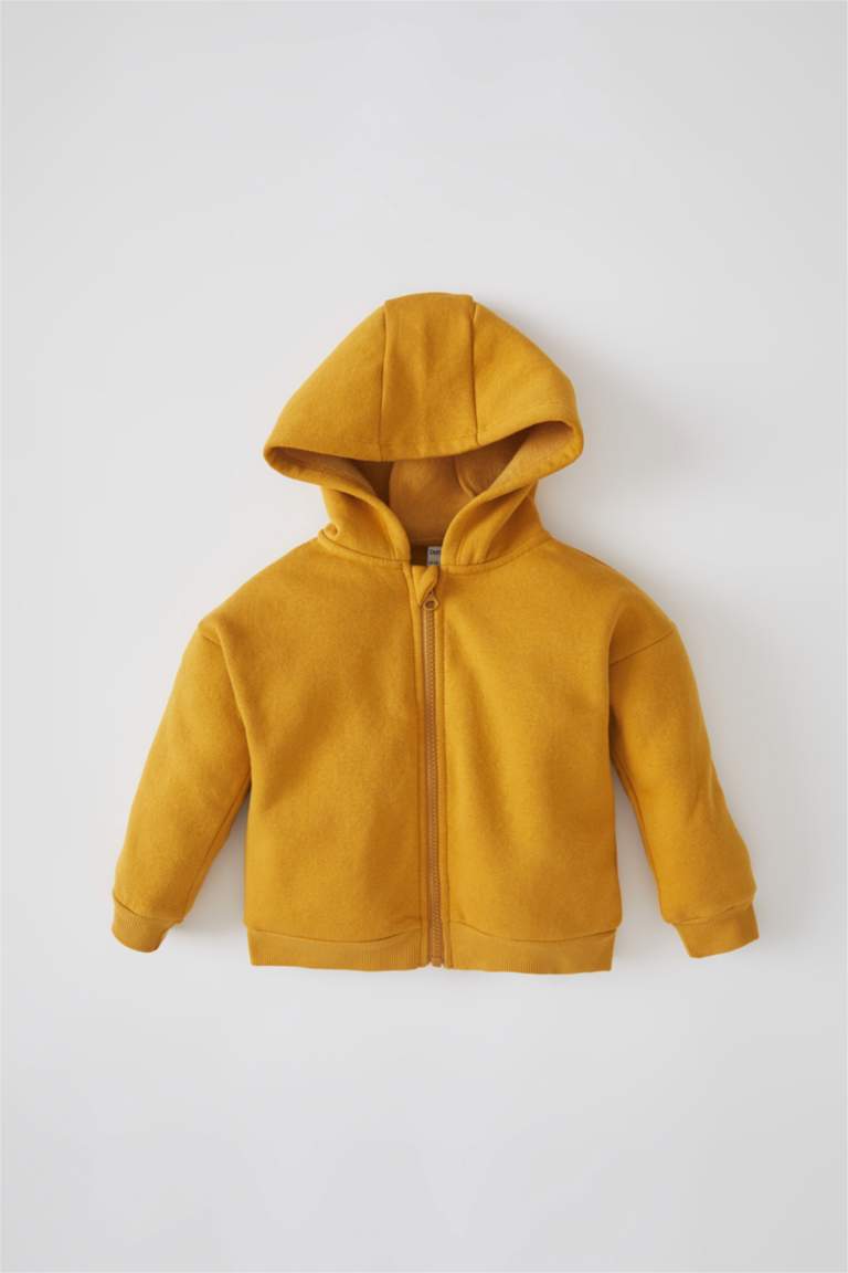 Yellow BABY BOY Fleece Hooded Cardigan 2063237 DeFacto