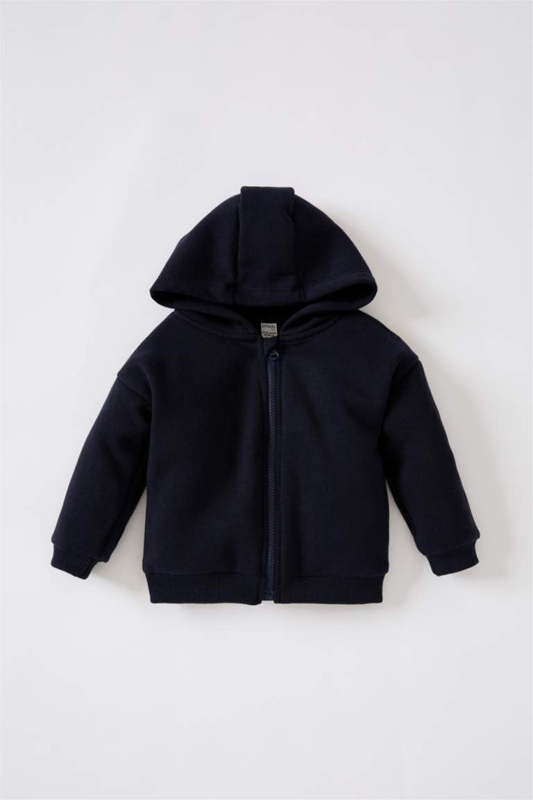 Navy Baby Boy Basic Zippered Hooded Cardigan 2061452 DeFacto