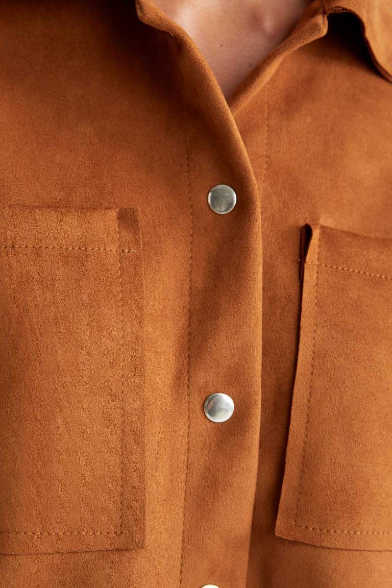 Oversize Fit Süet Uzun Kollu Gömlek
