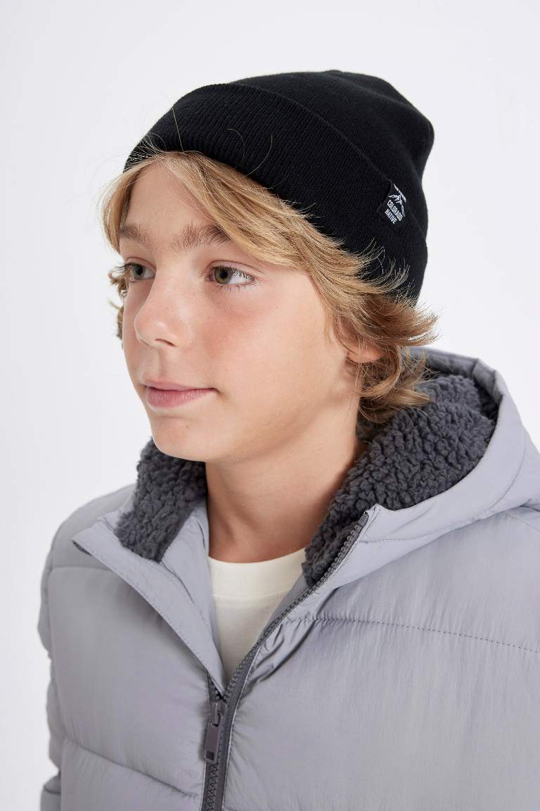 Boy Woven Labeled Knitted Beanie