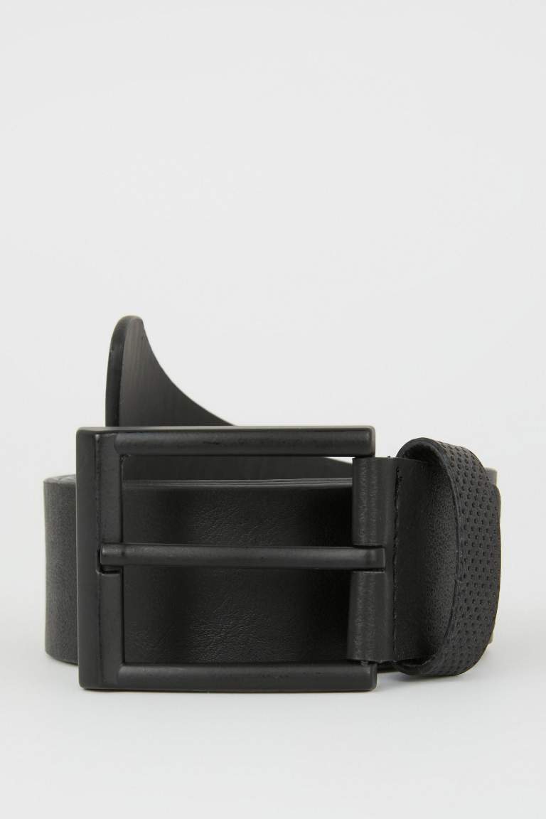 Men Faux Leather Rectangle Buckle Single Belt