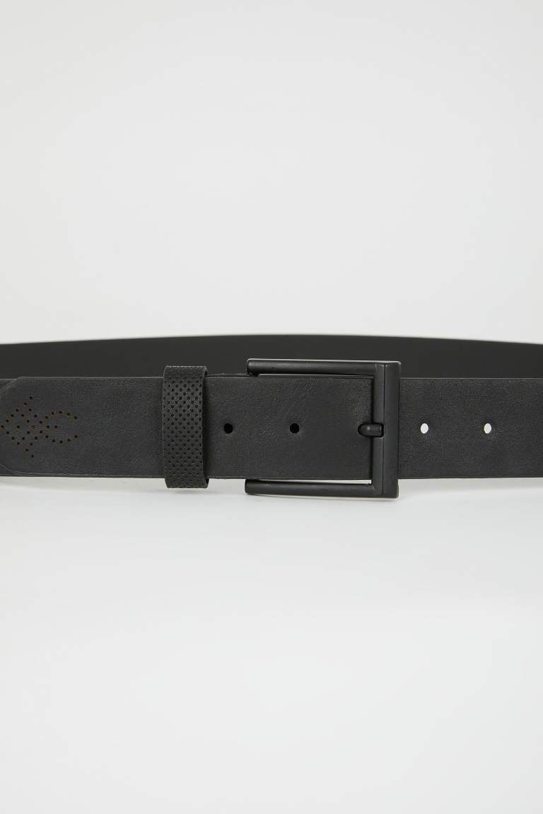 Men Faux Leather Rectangle Buckle Single Belt