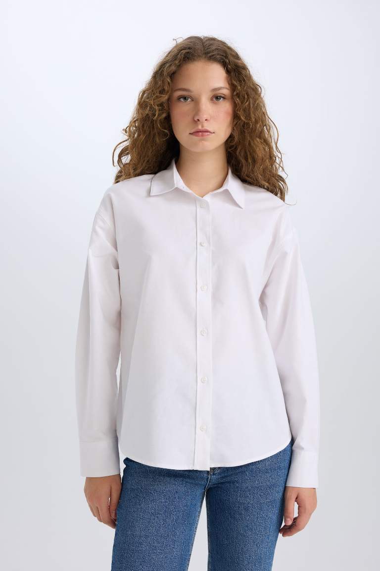 Oversize Fit Shirt Collar Oxford Long Sleeve Shirt