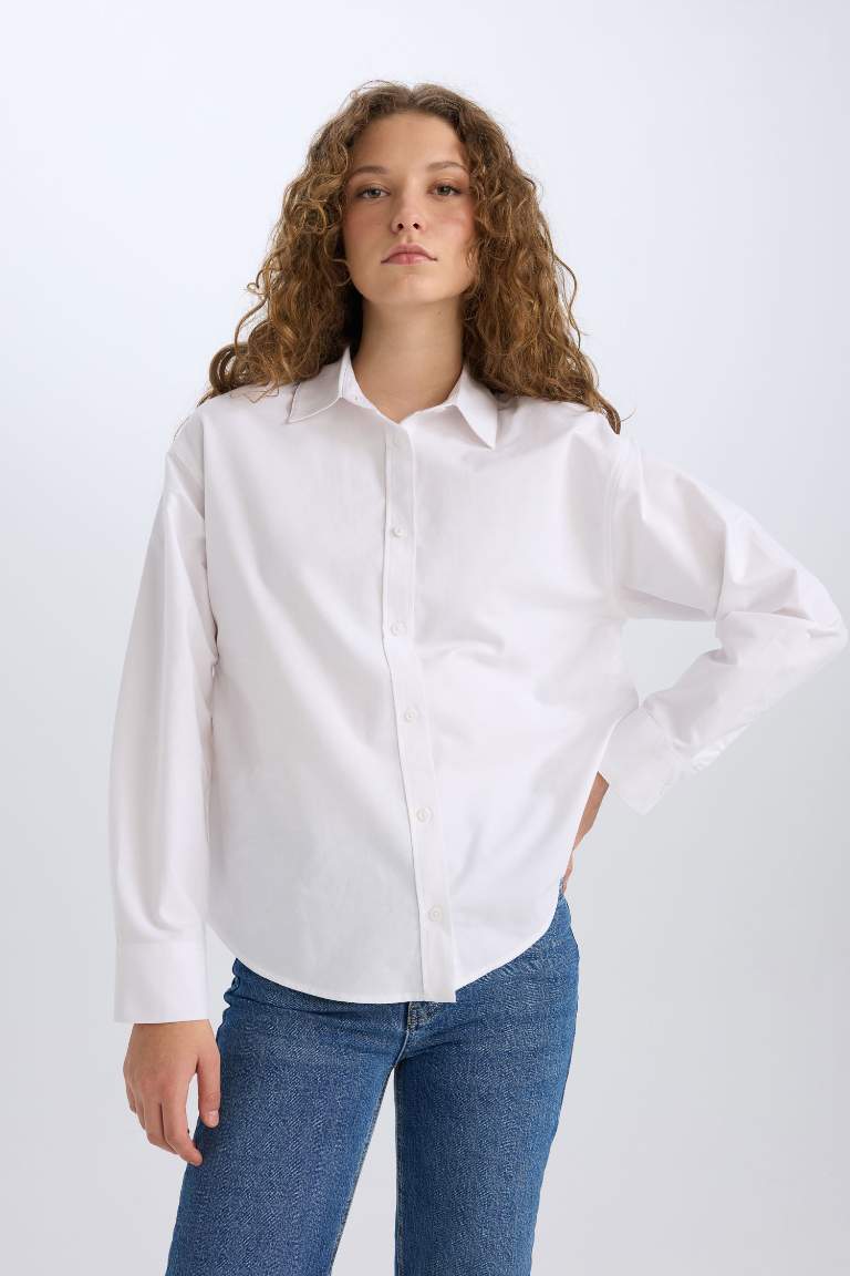 Oversize Fit Shirt Collar Oxford Long Sleeve Shirt