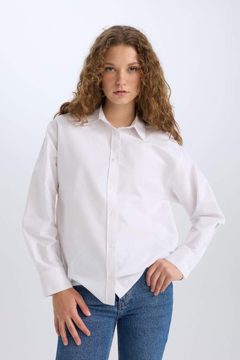 Oversize Fit Shirt Collar Oxford Long Sleeve Shirt