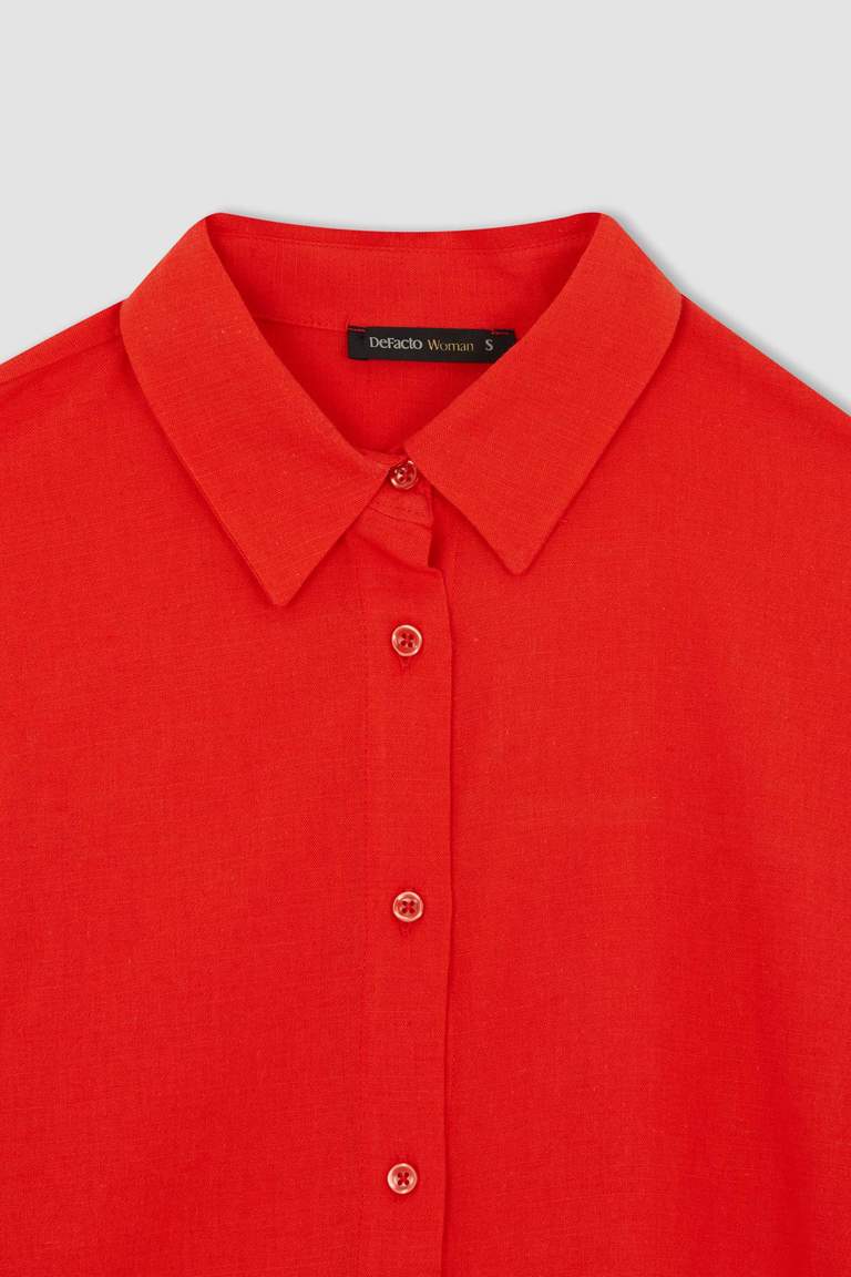 Red WOMAN Oversize Fit Shirt Collar linen Long Sleeve Shirt 2667347 ...