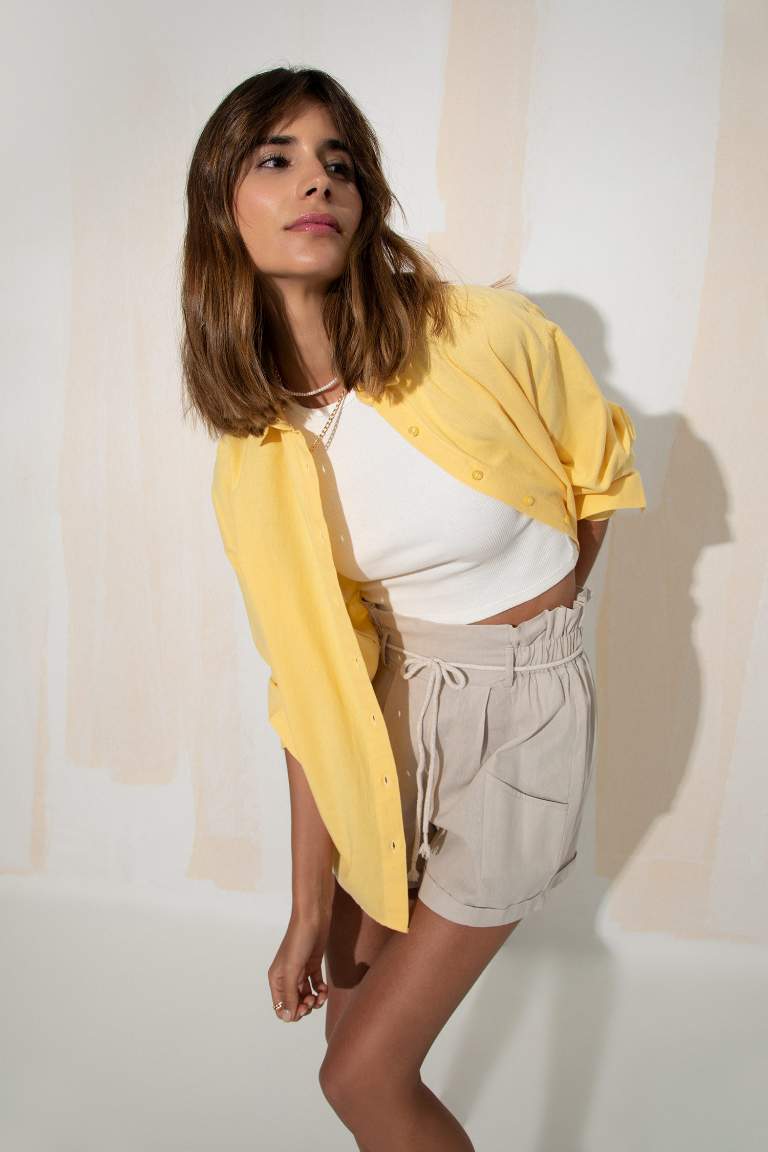 Oversize Fit Keten Uzun Kollu Gömlek
